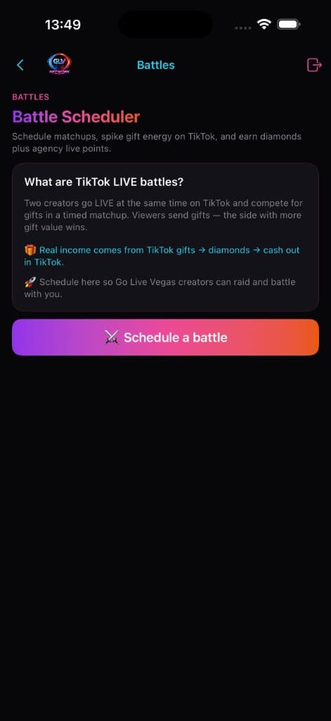 Battle scheduler in the licensed mobile app