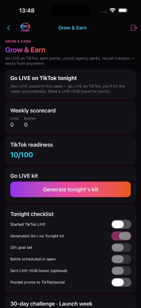 Grow and earn tools in the licensed mobile app