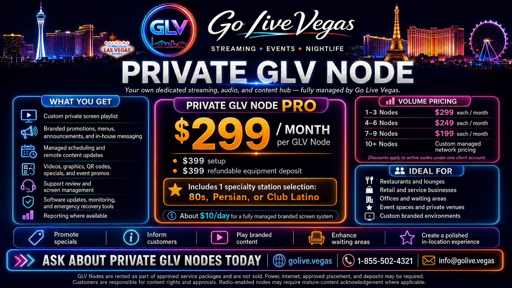 Private GLV X-Node Pro managed digital signage pricing and features